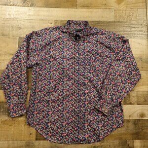 Time Pieces Button-Down Shirt Men’s XL Tall Navy Geometric Cotton Long Sleeve